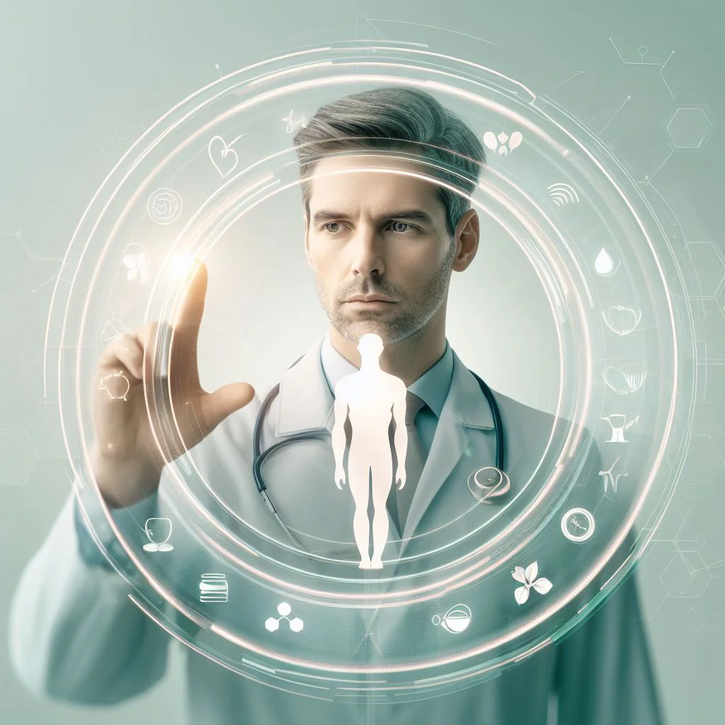 médico, analisando um holograma